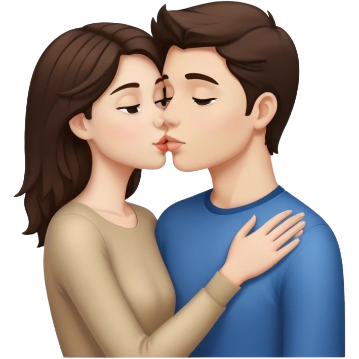 Brunette white girl kissing brunette boy emoji