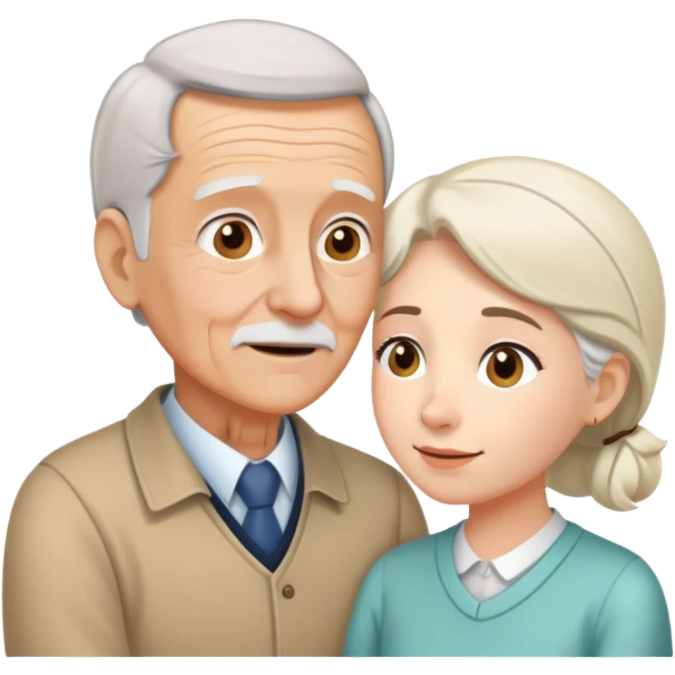 Young adult woman talking to elderly grandfather, family conversation about finances emoji