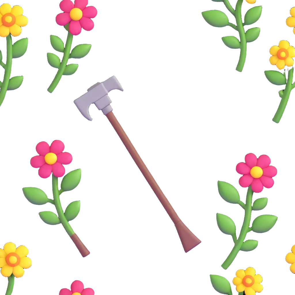pixelated diamond pickaxe and block with flowers and vines, utopian Minecraft elements emoji