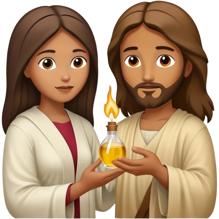 Biblical woman anoints Jesus with oil emoji