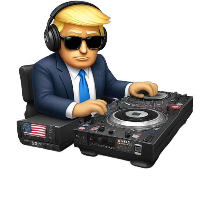 donald trump as a dj with a sticker maga emoji