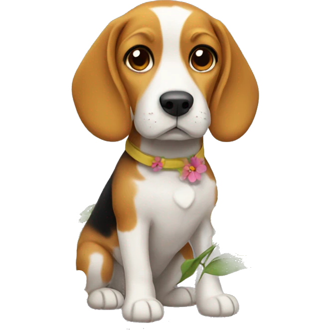 Beagle with flower wearing yellow coat  emoji