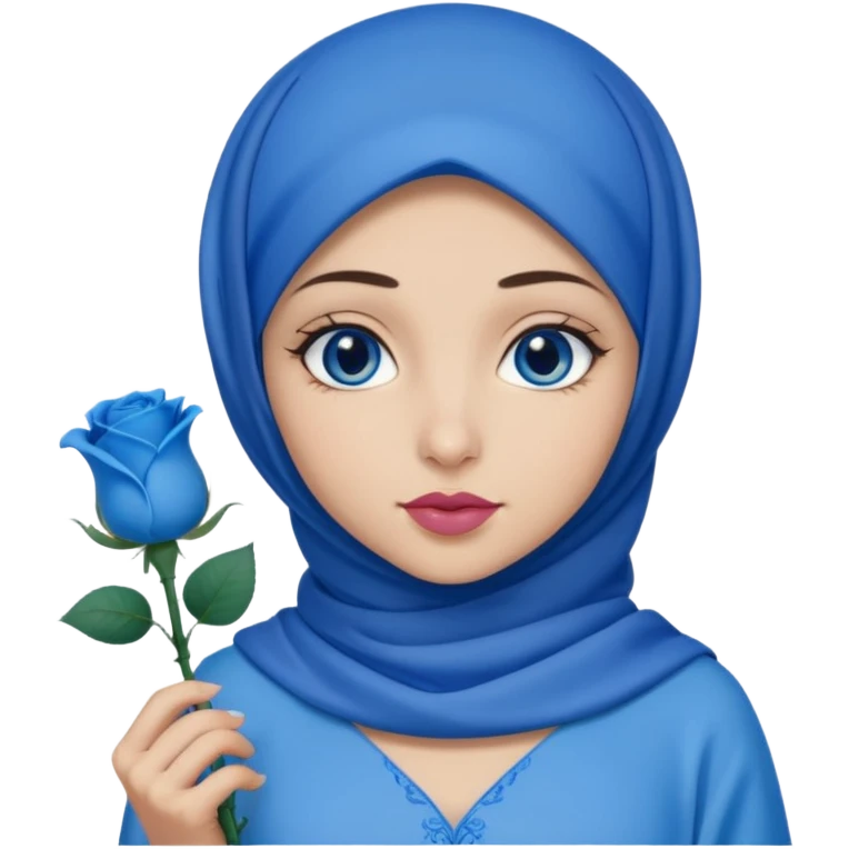 Turkish beautiful finish Konya girl blue eyes with blue hijab islamic dress and had on her hand blue rose lipstick emoji