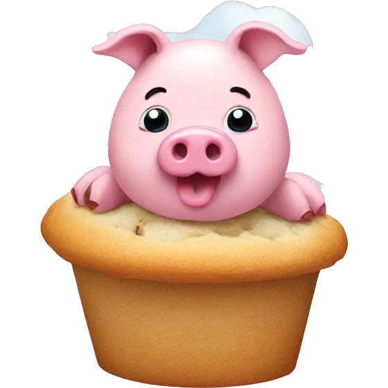 Pink pig eating a muffin on a cloud emoji