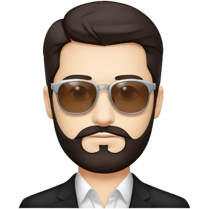 man with sunglasses, white skin, dark brown hair, elegant hair, 30s, short beard emoji