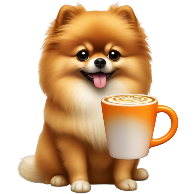 Pomeranian drinking cappuchino emoji