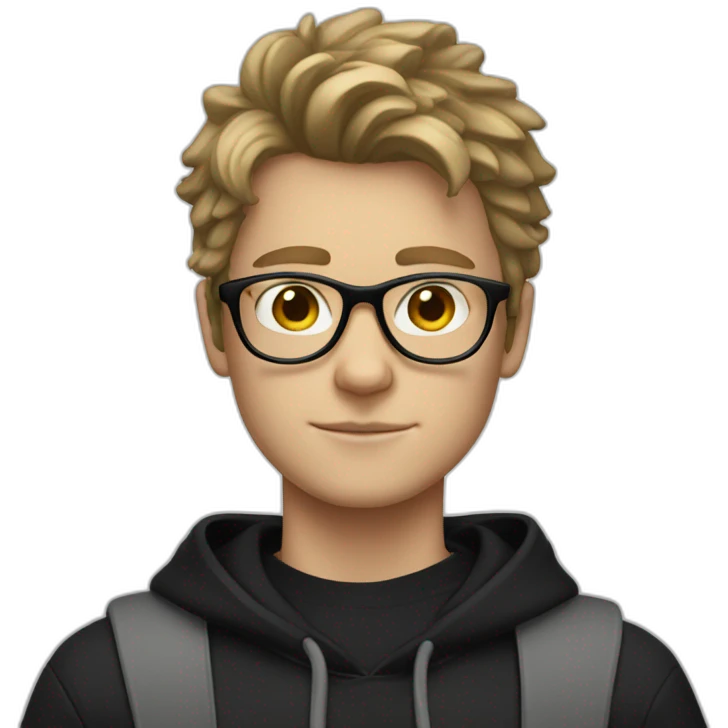 White boy wearing glasses in a black hoodies with wavey hair emoji