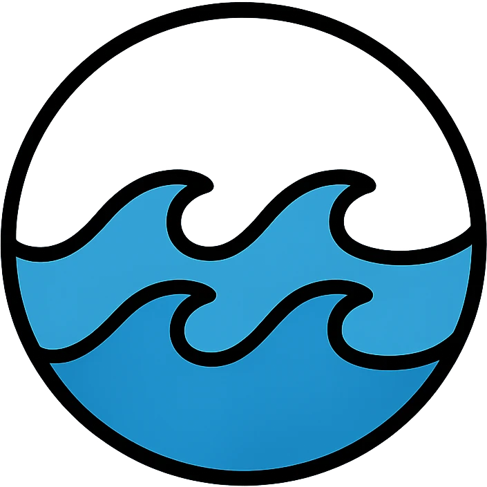 icon for ocean element, circular, color outline, medium black border, no frame, white background, simple and clear, Little Alchemy style emoji