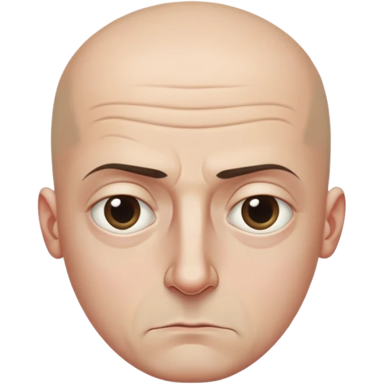 Steven Miller, bald, scowling expression, narrow rectangular head, bottom lip sticking out, eyelids almost closed and lower on the outside, dark circles around eyes emoji