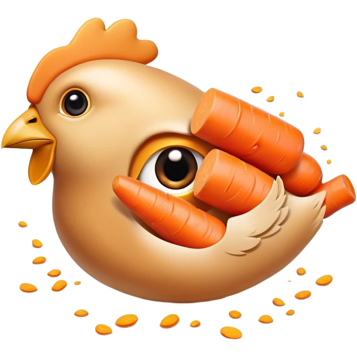 Chicken pieces and bright orange carrots with soft golden particles flowing toward a normal-looking eye and smooth skin. The design shows how vitamin A from both animal and plant sources contributes to eye and skin health in a friendly, non-threatening way. emoji