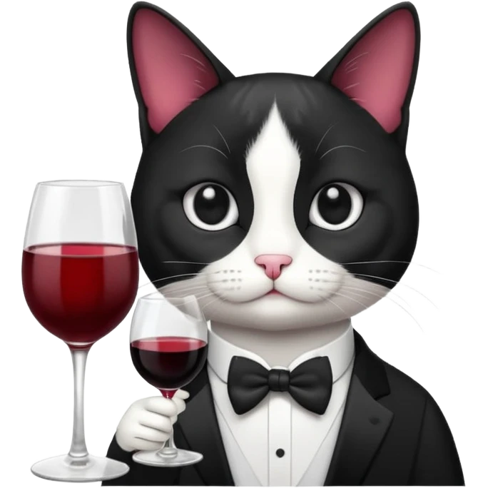 Tuxedo cat with a glass of wine emoji