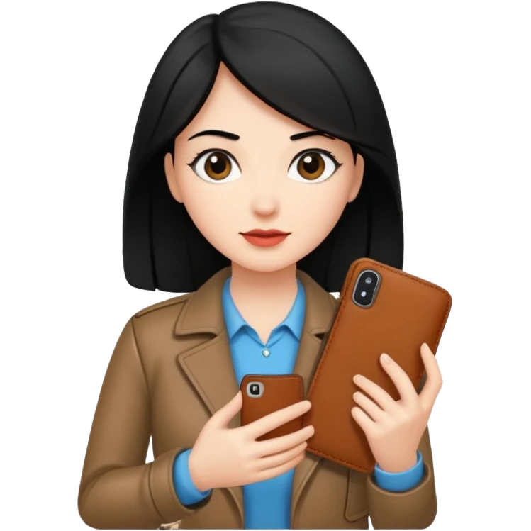 Mujer con cel y cartera  con el pelo negro y color de piel mas blanquita emoji