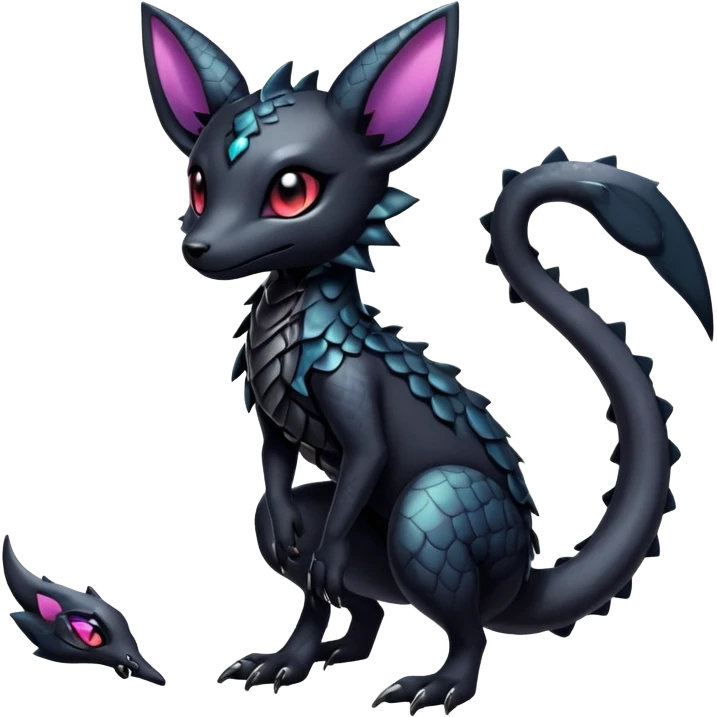 Shiny Dark Cute Majestic Sophisticated Modern Gothic Gloomy Futuristic Scaly Cyber-Salandit-Umbreon-Delcatty-Hybrid (Full body) emoji