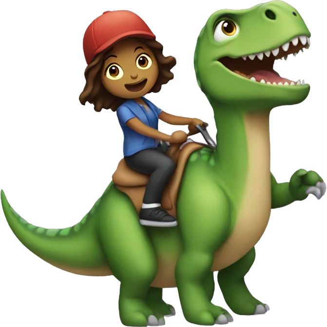 Rachel riding a dinosaur emoji
