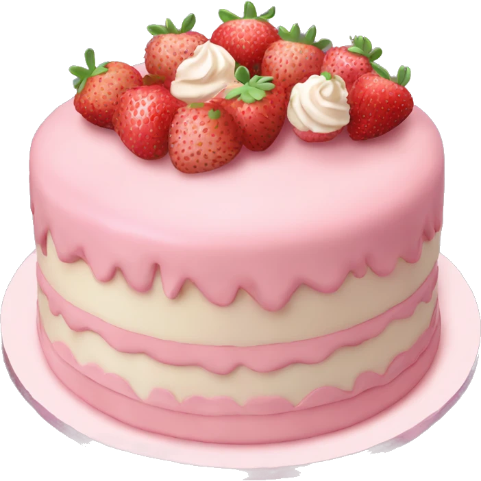 Light Pink strawberries and cream birthday cake  emoji