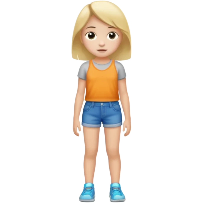 Child 8 year old girl standing  only shorts no shirt emoji