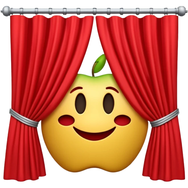 A 3D emoji of red theater curtains in Apple style, slightly parted in the middle with soft folds. Glossy, smooth texture, minimal Apple-style rendering, isolated on a white background.




 emoji