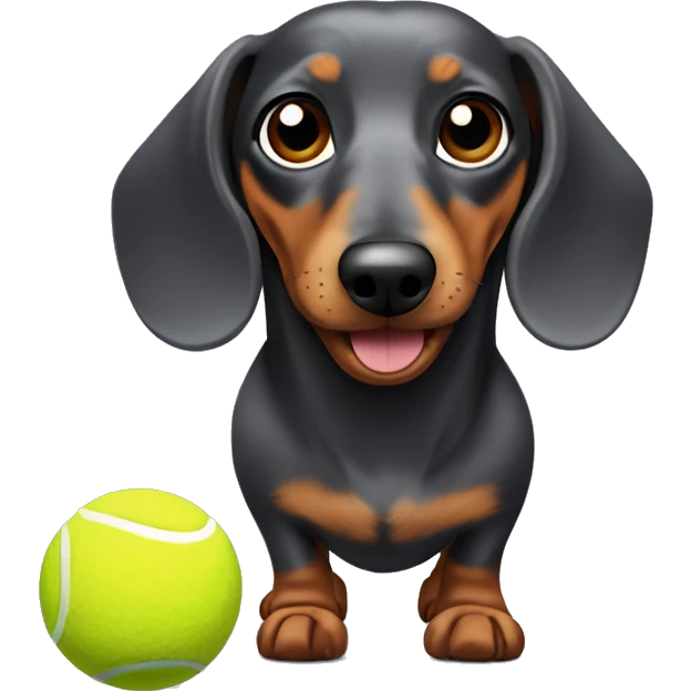 Dapple dachshund with brown eyes that carries a tennis ball emoji