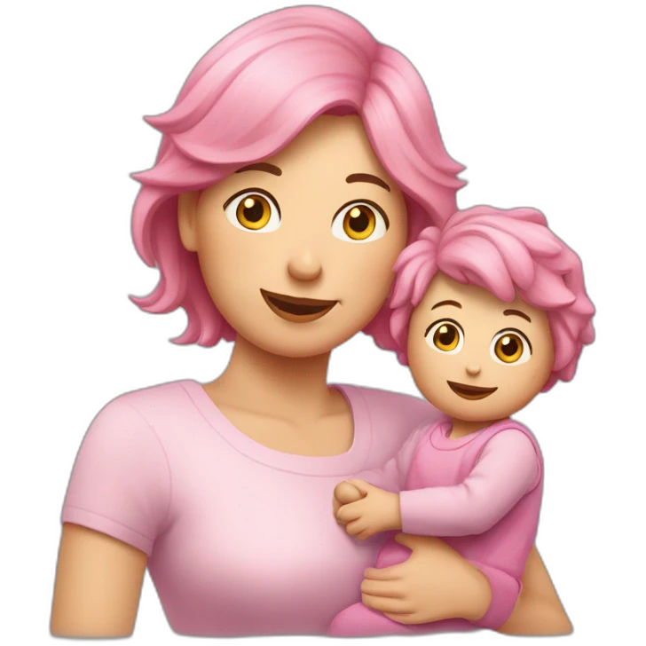 Mutter mit pink Haaren  und sohn, eskimokuss emoji