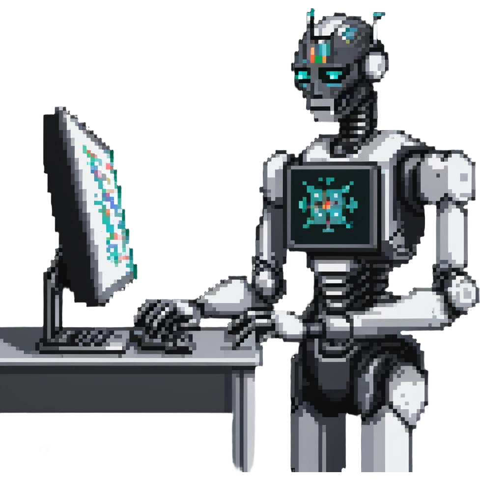 AI robot analyzing computer data emoji