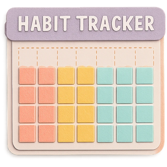 soft pastel gentle habit tracker grid with delicate dotted lines emoji