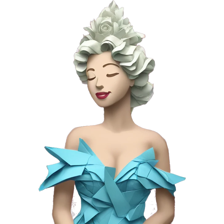 Glamorous lady Queen royal vaporwave made of 420 origami newspaper roses hemp leaves lantern fairy lights burning paper vaporwave emoji