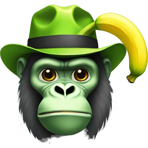 Green gorilla tag character with a banana hat emoji