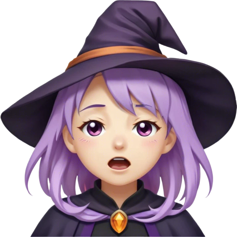 cute anime girl with closed eyes crying and screaming with lilac hair in witch hat emoji