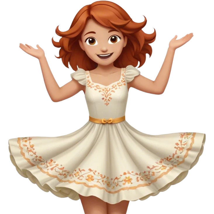 Cinematic Playful Aurora Portrait Emoji, Spinning in her dress, arms gracefully extended, eyes filled with laughter, exuding joy and charm, a princess dancing through her dreams! emoji