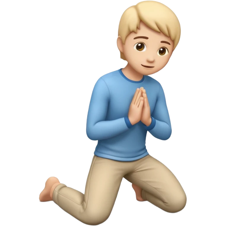 3D emoji style person kneeling, clear posture, centered, soft shadow, white background. emoji
