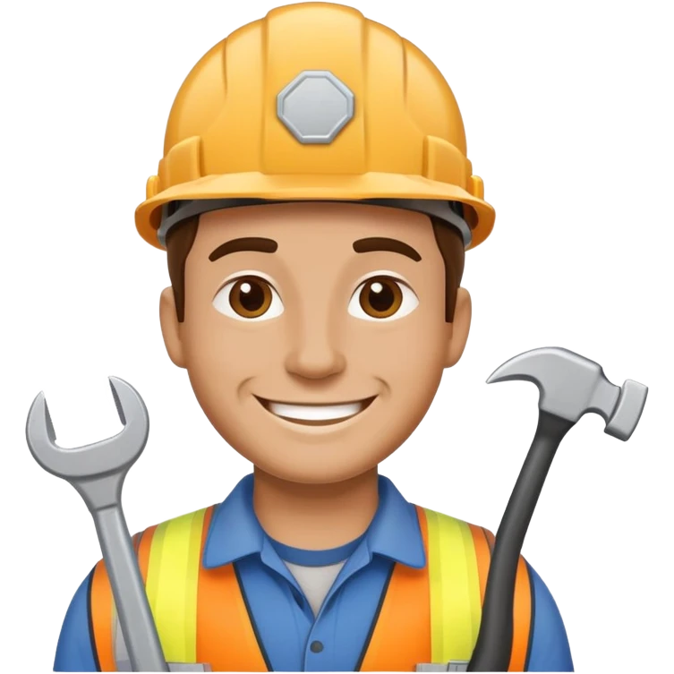happy construction worker with hard hat and tools emoji