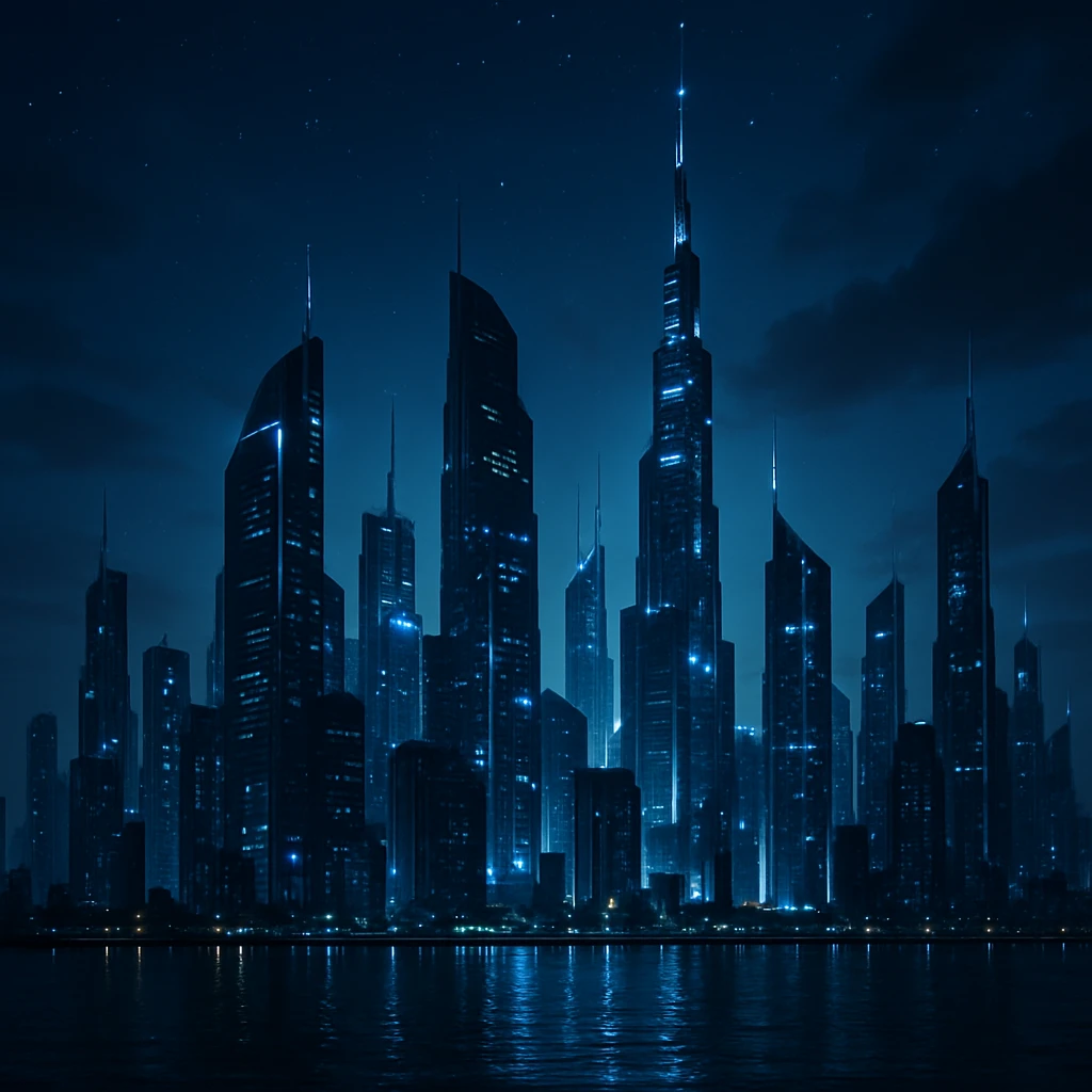 futuristic city skyline at night emoji