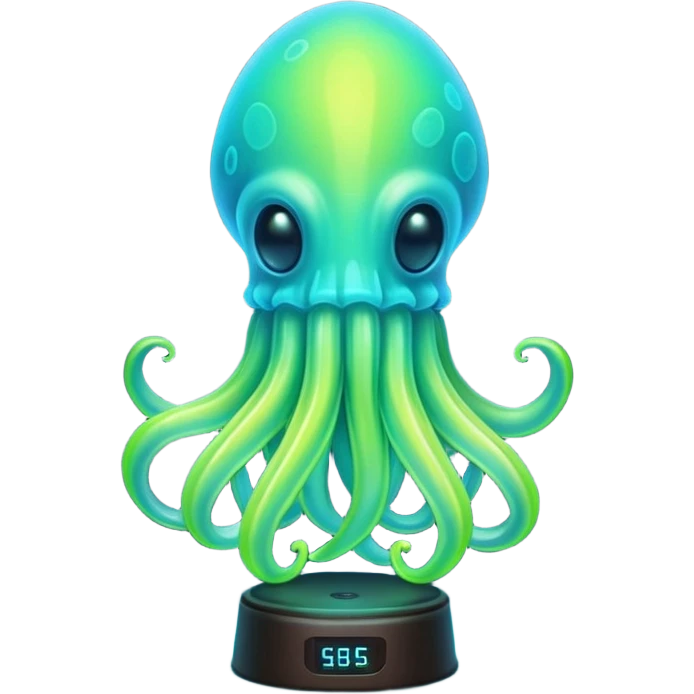 Neon glowing Cyan-lime-gradients jelly-prawn-crab-squid lamp glow emoji