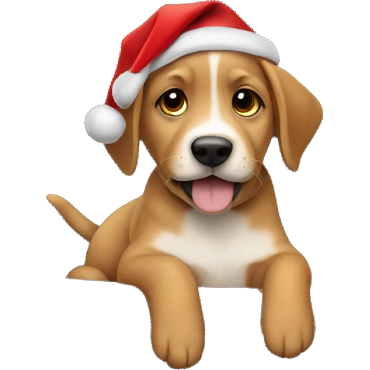 light brown puppy wearing a christmas hat on a couch  emoji
