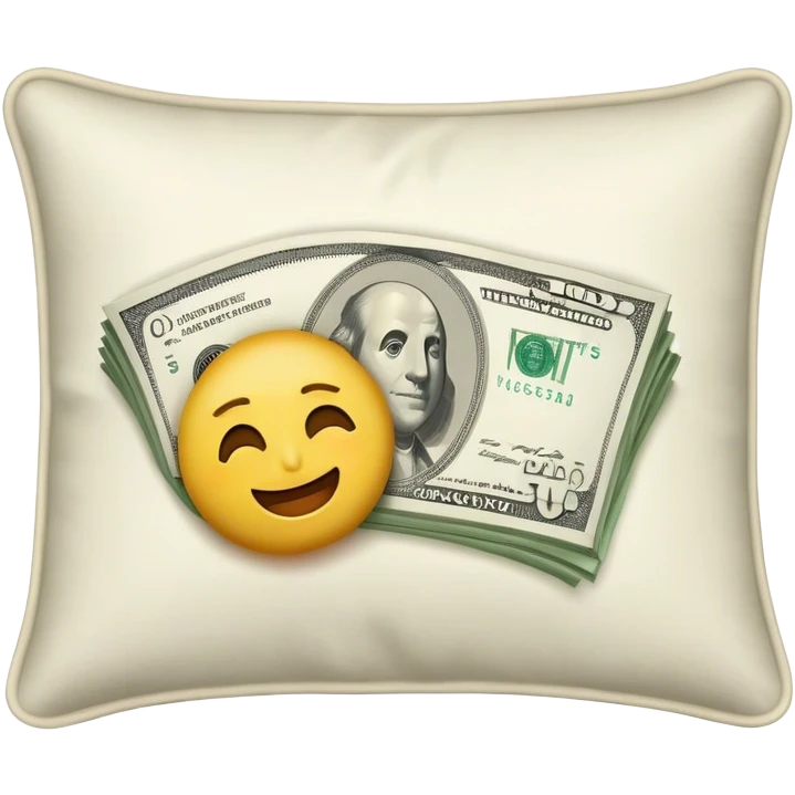 draw an emoji of a pillow stuffed with money with a couple of bills sticking out of it emoji