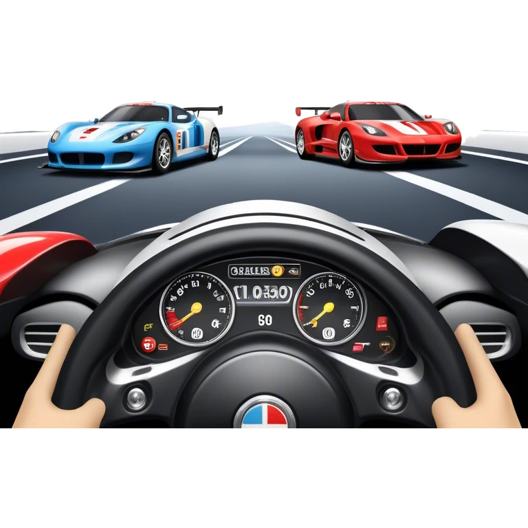 An icon showing a racing game interface, inspired by Grand Turismo. The design features a garage with a selection of high-performance cars, along with race track visuals in the background. Speedometer, lap timer, and other HUD elements add to the excitement. Transparent background emoji