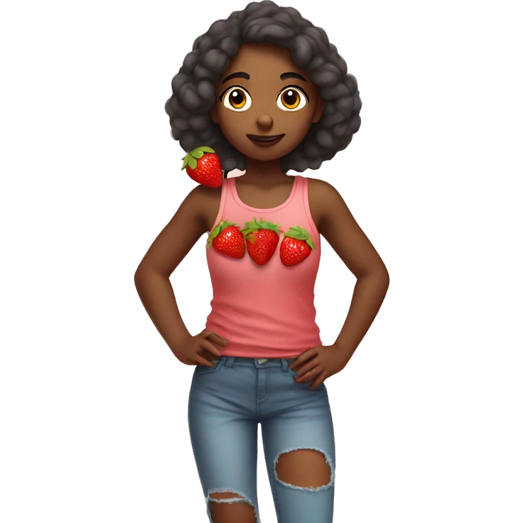 Girl cloudwatching in tank top holding a strawberry emoji