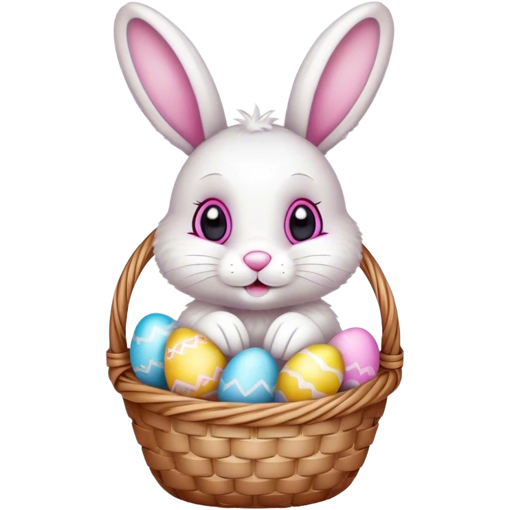  cute easter bunny with eggs in basket emoji