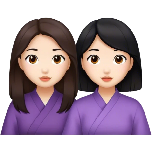 two asian girls talking brown hair and black hair emoji