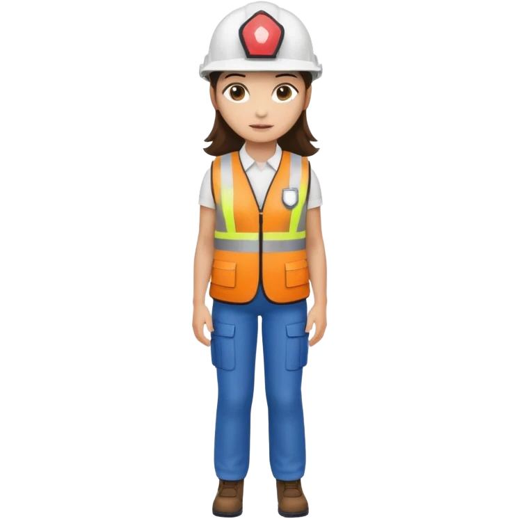 Brunette brown Girl full body standing with her white security helmet and security vest on emoji