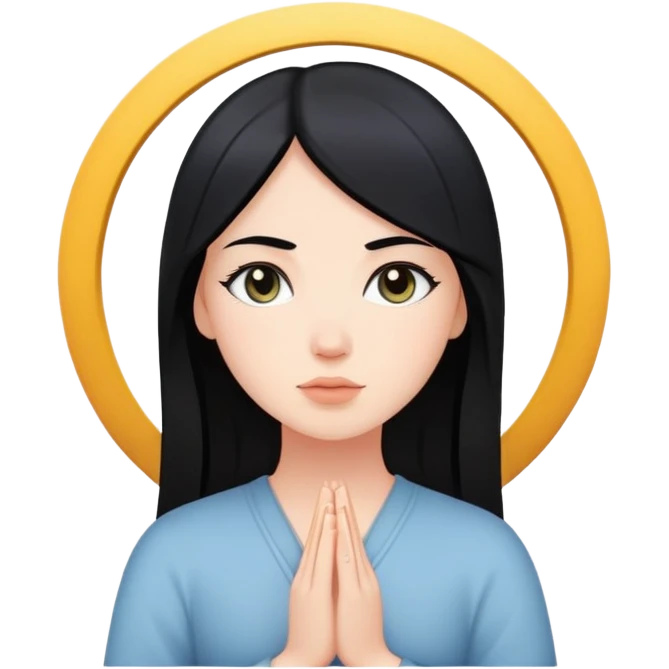 white girl with black hair, peaceful expression, representing inner peace emoji