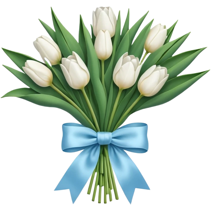 White tulips bouquet with light blue bow emoji