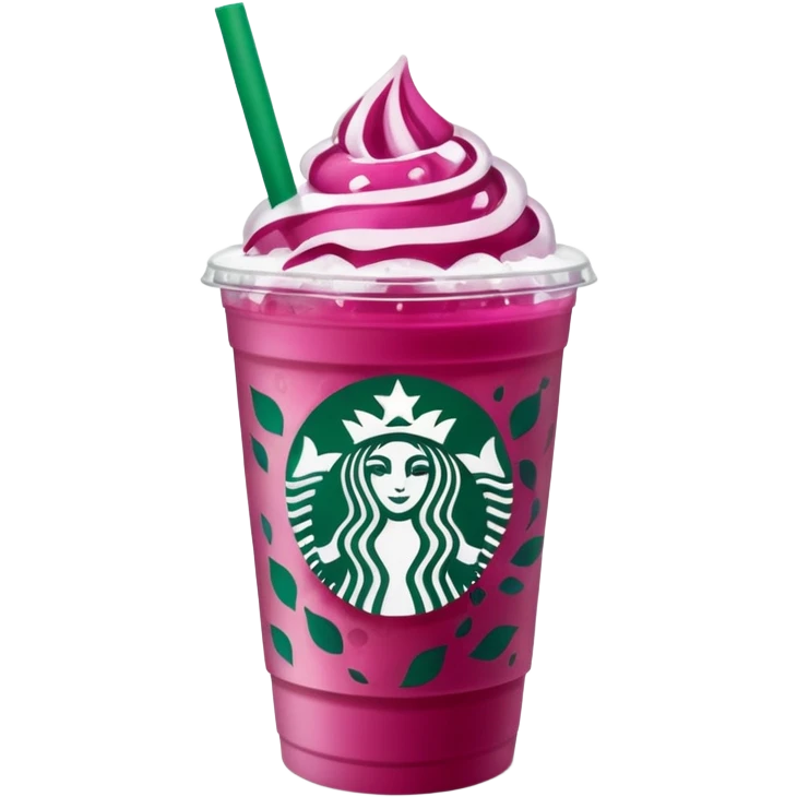 Starbucks dark pink dragonfruit refresher. no pink cream on top. starbucks logo. emoji