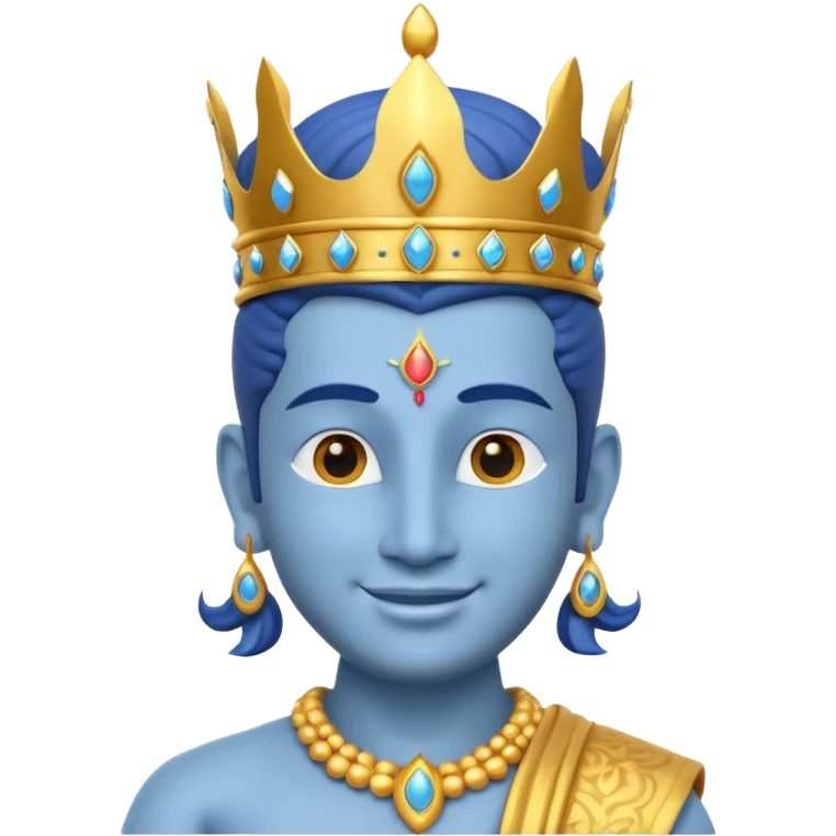 Hindu god Vishnu portrait, head and shoulders only, blue skin, golden crown, sacred jewelry, peaceful smile, divine aura, 3D cartoon, mobile game icon style, clean background, no text, no watermark
 emoji