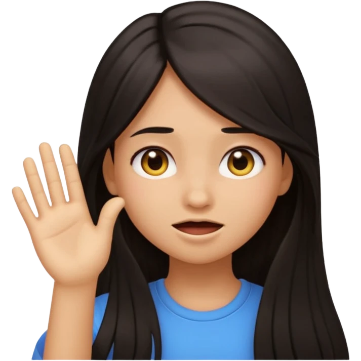 Animated girl dark long hair emoji tapping right side of the head with her hand with duh facial expression  emoji