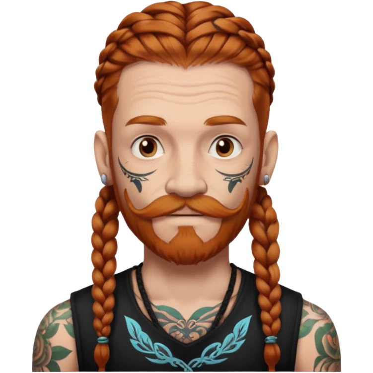 dark ginger braids man very white old very tattoed with the whitest mustache ever emoji