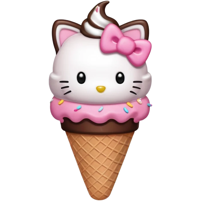 Hello Kitty inspired ice cream cone, chocolate dipped ears emoji