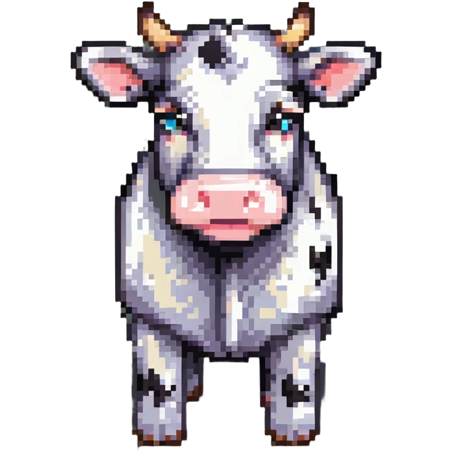 extremely blocky ultra-minimal pixel art Minecraft cow emoji with only 2 or 3 large square pixels, bright playful colors, childish and cute emoji