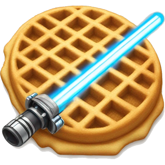 A Cute waffle with a star wars lightsaber emoji