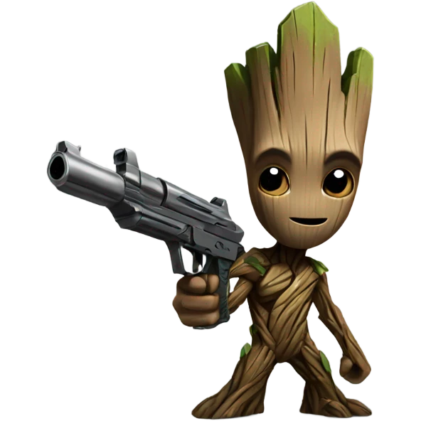 Groot holding a gun emoji